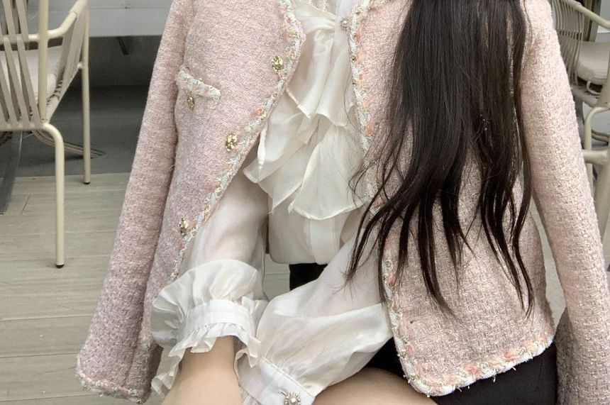 Round Neck Tweed Cropped Jacket