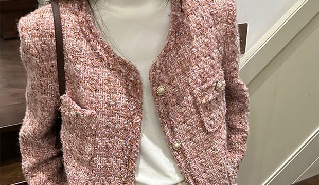 Long Sleeve Pearl Button Tweed Blazer