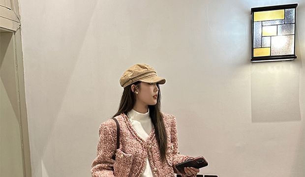 Long Sleeve Pearl Button Tweed Blazer