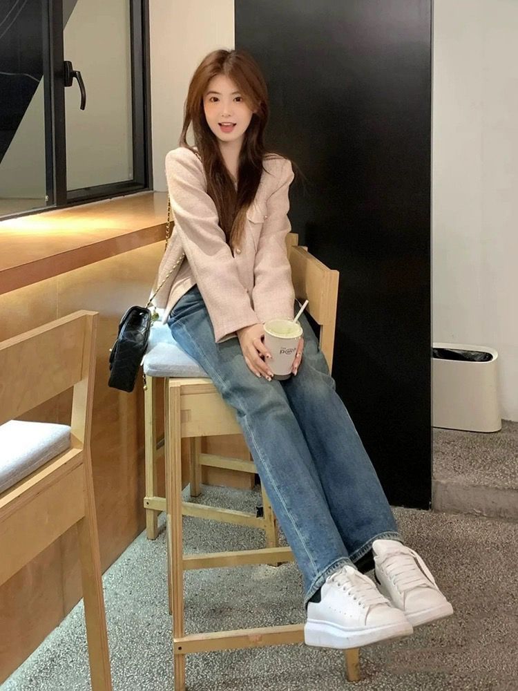 Long Sleeve Round Neck Tweed Jacket