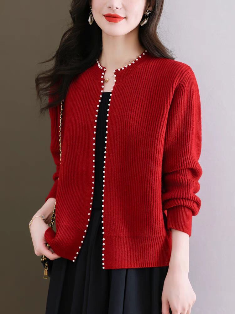 Beaded Open Front Knit Cardigan