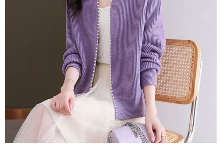 Beaded Open Front Knit Cardigan