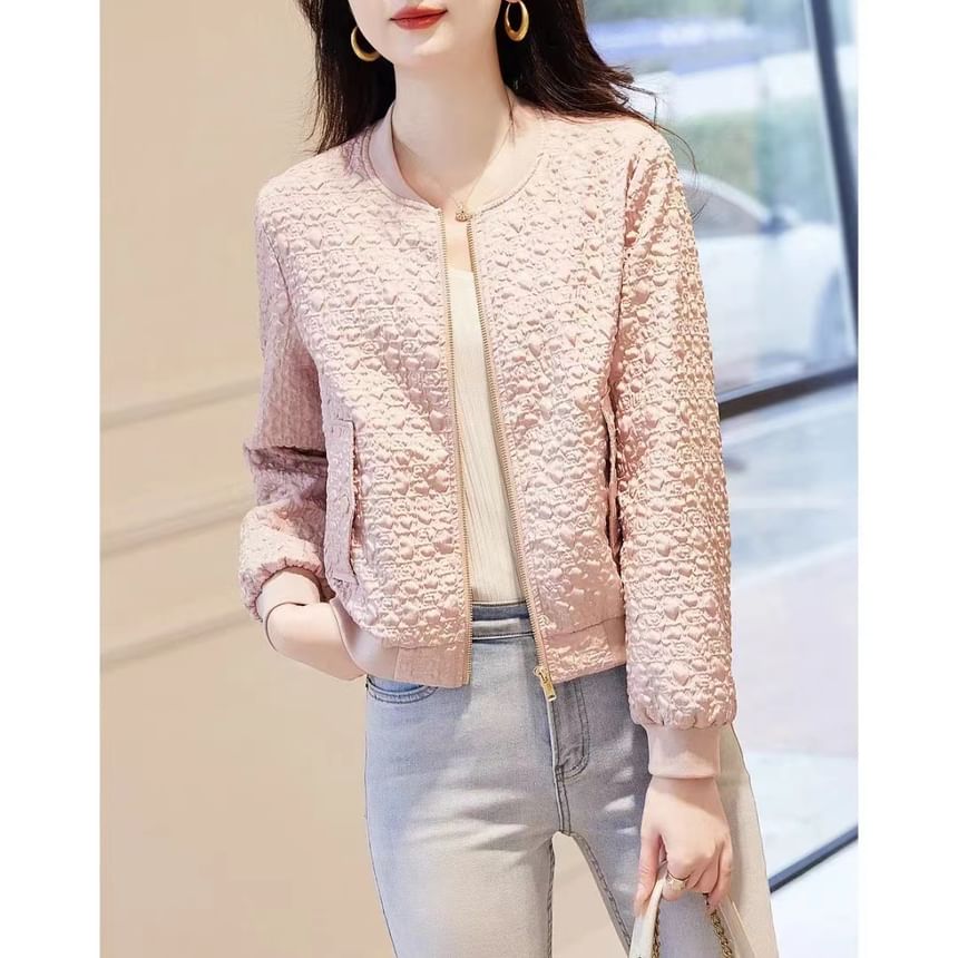 V-Neck Zip-Up Tweed Jacket