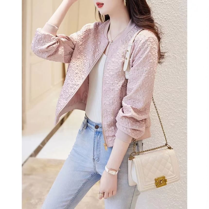 V-Neck Zip-Up Tweed Jacket