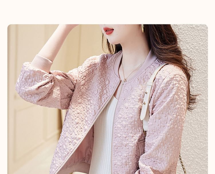 V-Neck Zip-Up Tweed Jacket