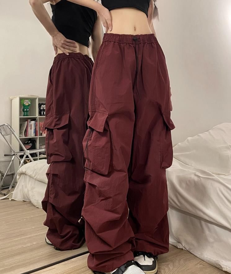 Low Waist Plain Wide Leg Cargo Pants