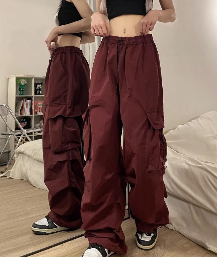 Low Waist Plain Wide Leg Cargo Pants