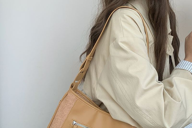 Faux Leather Shoulder Zip Bag Panel
