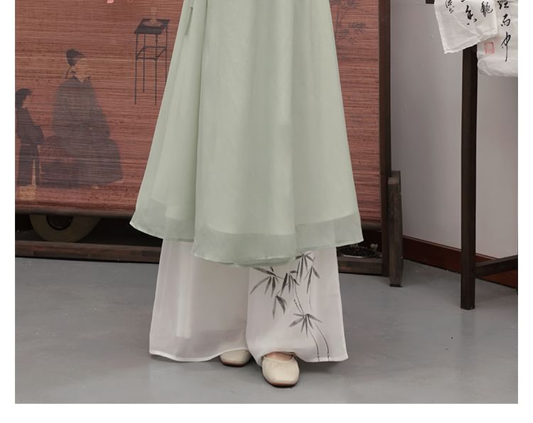 Traditional Chinese 3/4-Sleeve Midi A-Line Dress / Pants