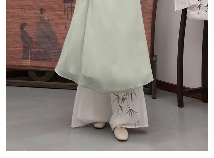 Traditional Chinese 3/4-Sleeve Midi A-Line Dress / Pants