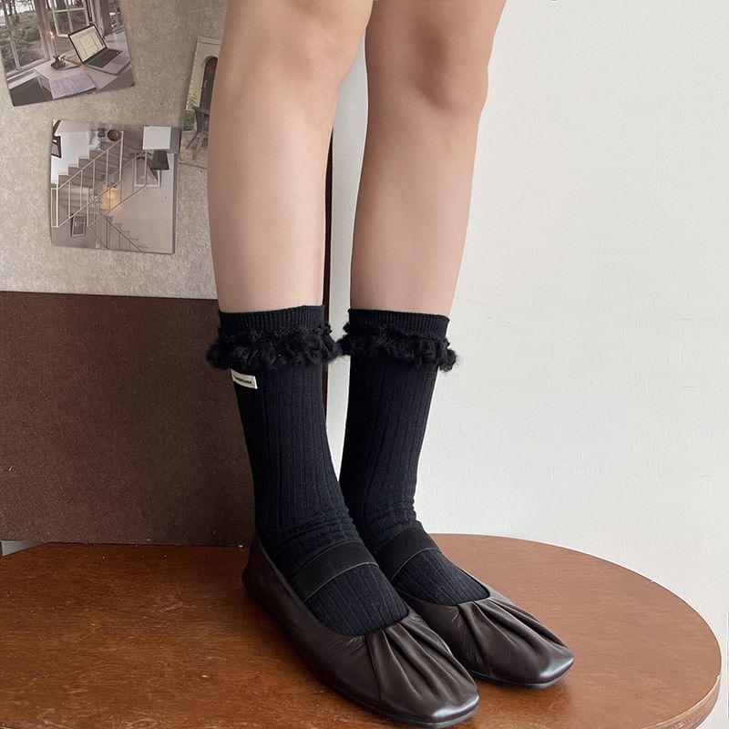 Plain Fringed Socks