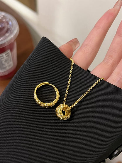 Rhinestone Pendant Necklace / Open Ring