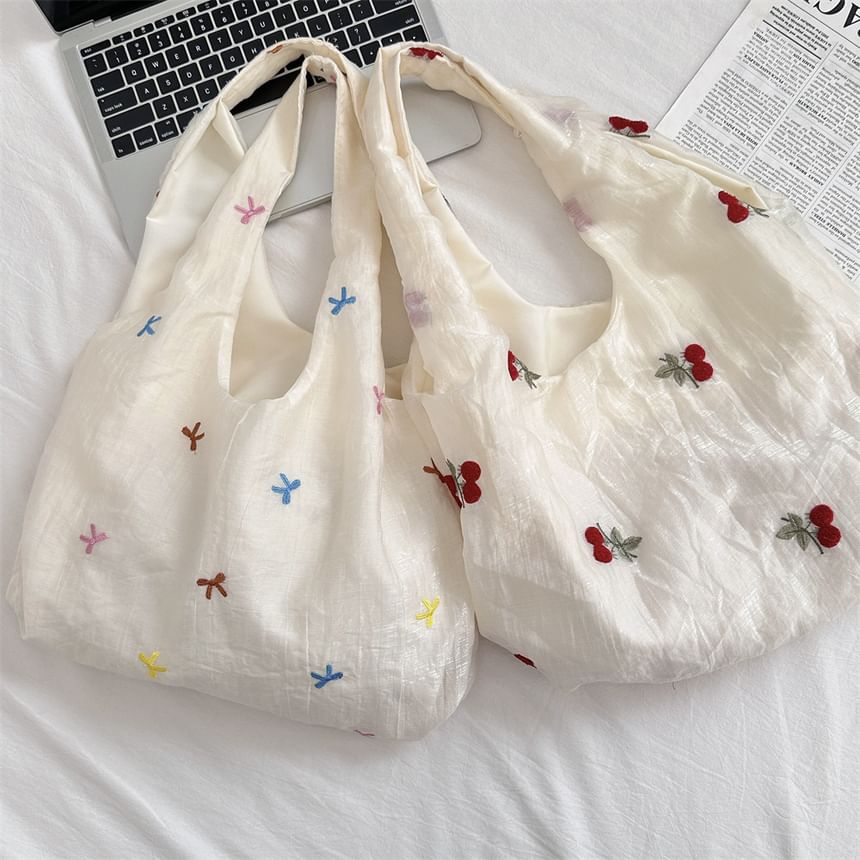 Embroidered Mesh Tote Bag