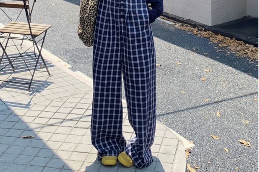 High Waist Plaid Baggy Pants, Solid Cardigan, Crop Camisole Top Set