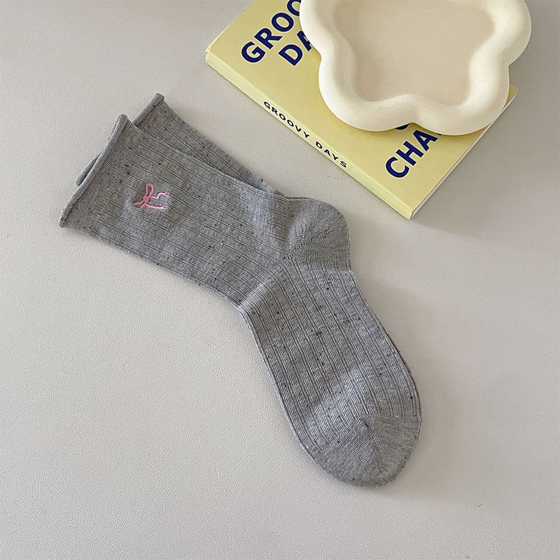 Bow Embroidered Ribbed Socks