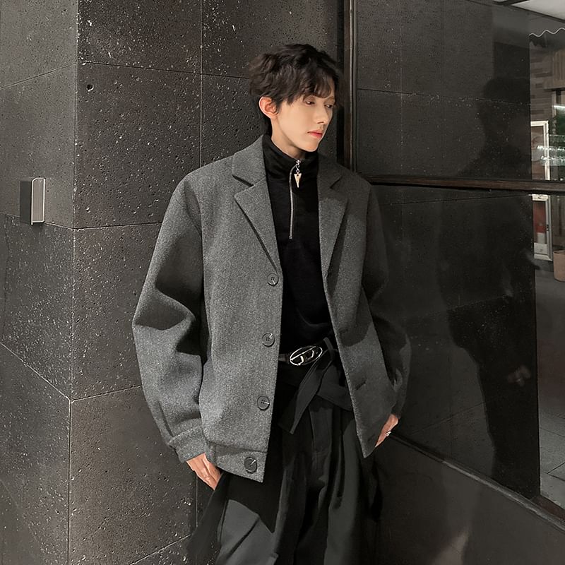 Lapel Collar Button-Up Plain Blazer