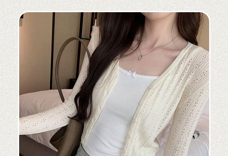 Plain Button-Up Cardigan V-Neck