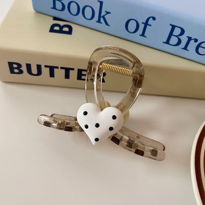 Polka Dot Heart Hair Claw