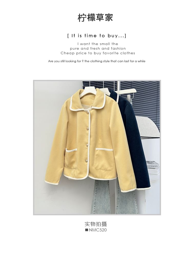 Contrasted Single-Breasted Woolen Jacket