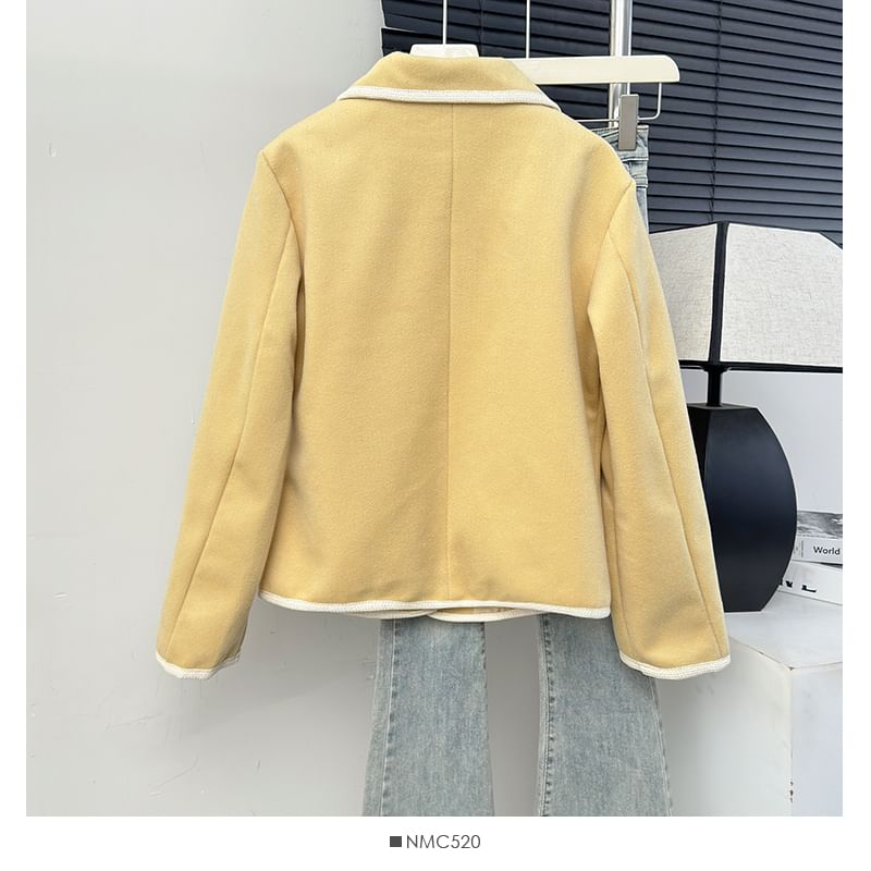 Contrasted Single-Breasted Woolen Jacket