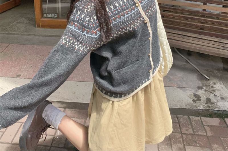 Crewneck Jacquard Button Knitwear