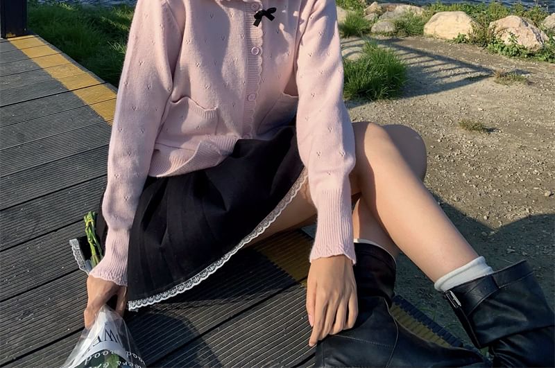 Collared Frill Trim Crop Knit Jacket