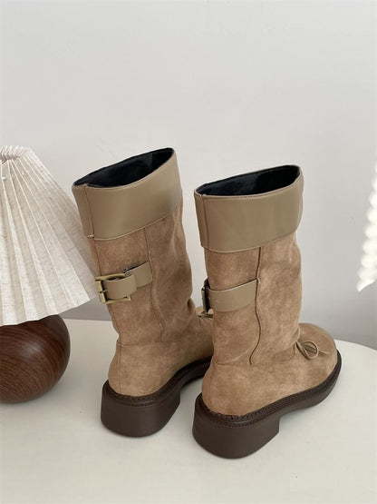 Cap Toe Bow Platform Chunky Heel Short Boots