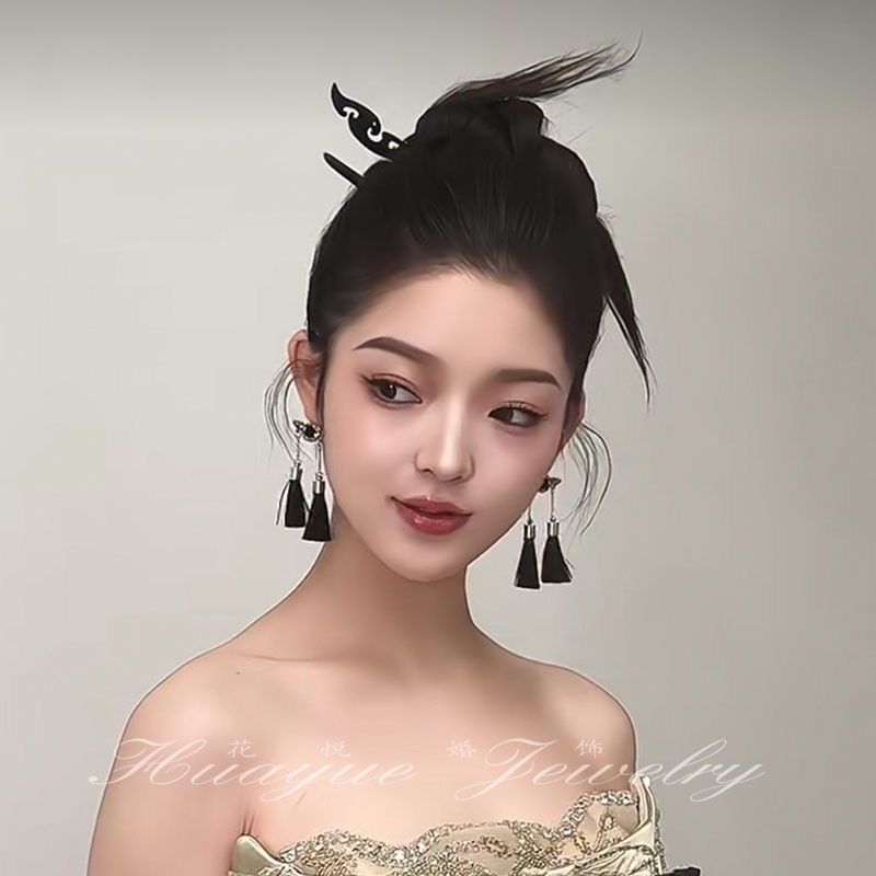 Rhinestone Set Drop Stick Tassel Hair / Earring