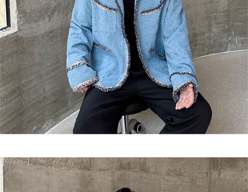 Tweed Trim Button-Up Jacket