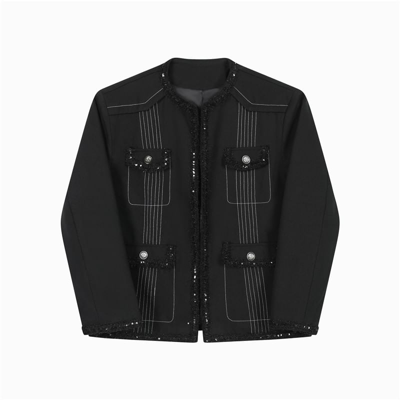 Tweed Trim Contrast Stitched Jacket