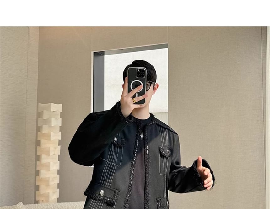 Tweed Trim Contrast Stitched Jacket