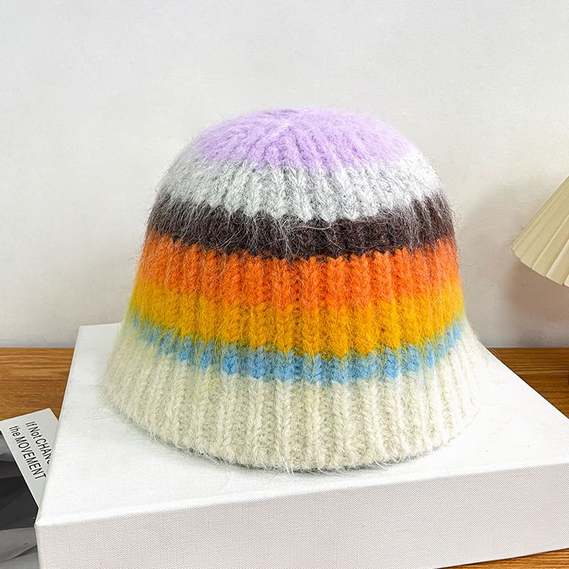 Hat Bucket Striped Knit