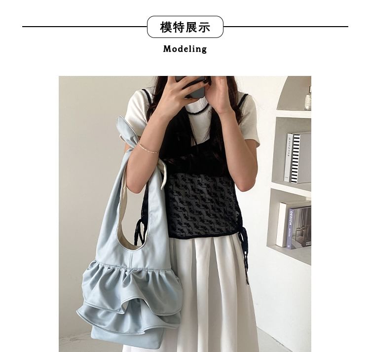 Ruffle Tote Bag Leather Faux