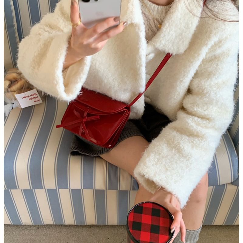 Bag Bow Faux Crossbody Leather Flap