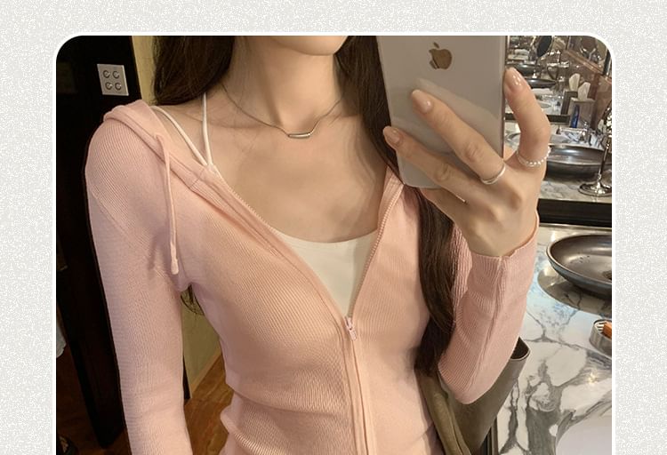 Simple Hood Zip Up Cardigan