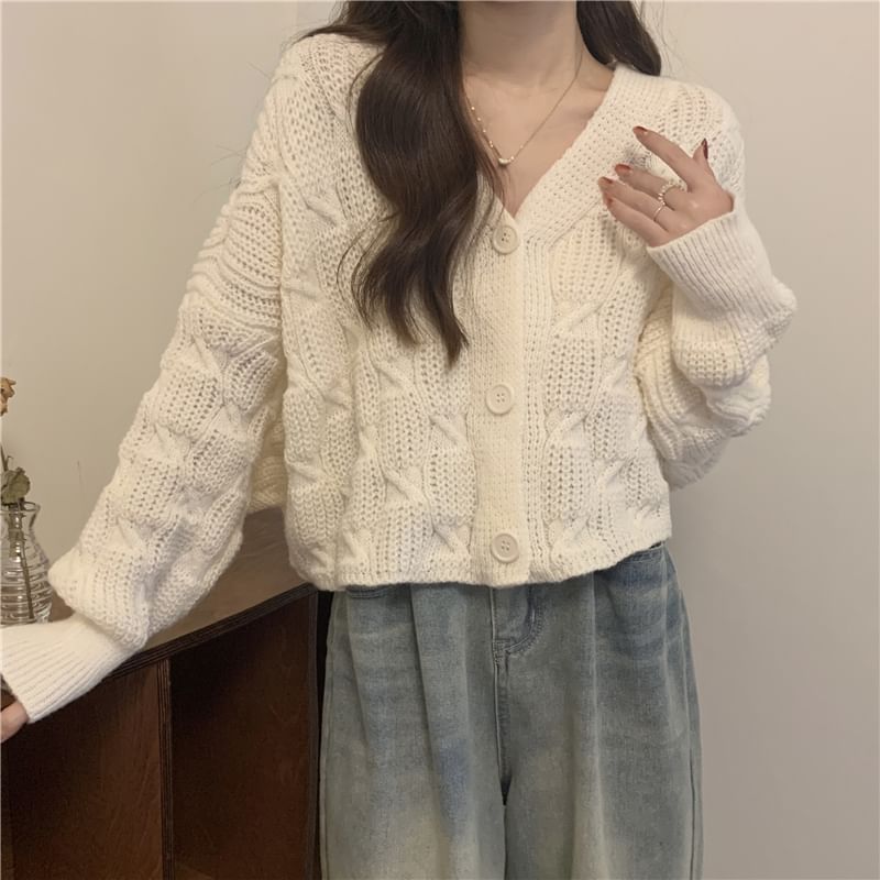 V-Neck Solid Cable Knit Sweater