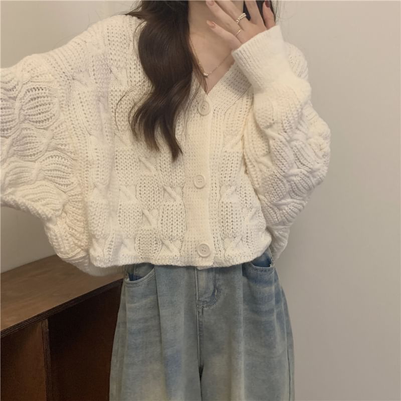 V-Neck Solid Cable Knit Sweater