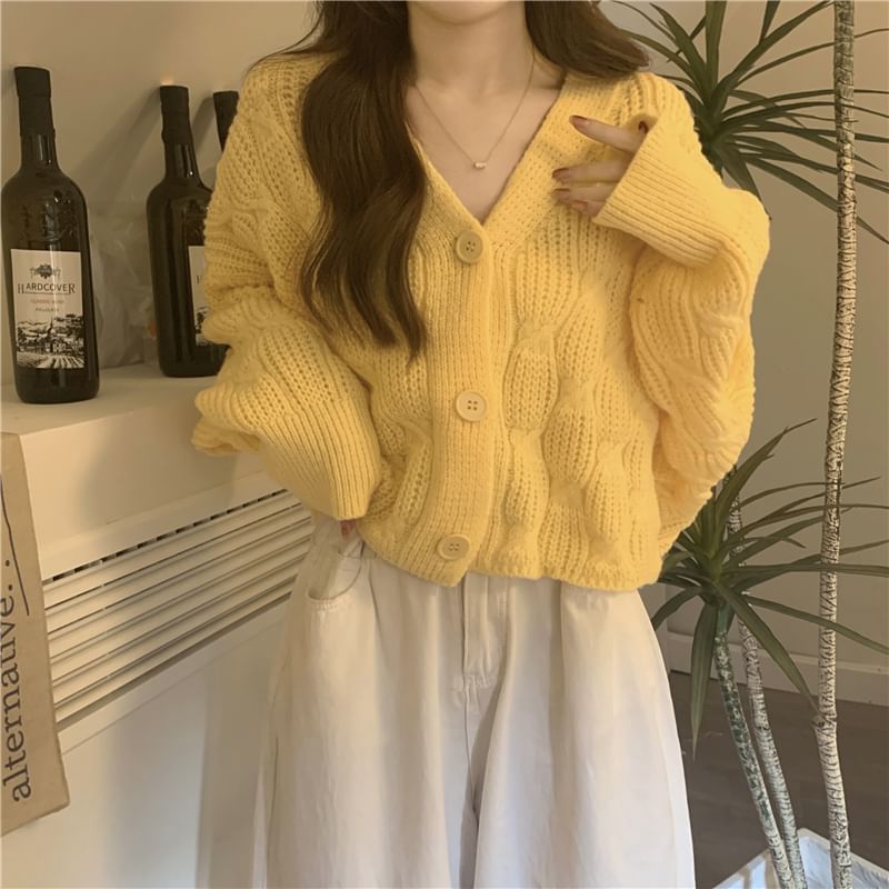 V-Neck Solid Cable Knit Sweater
