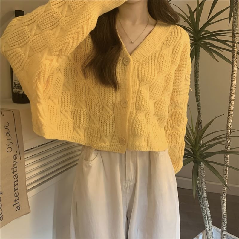 V-Neck Solid Cable Knit Sweater