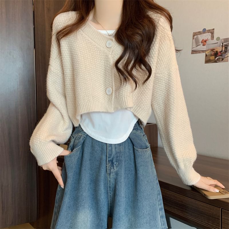 Set: V-Neck Crop Cardigan and Asymmetrical Tank Top