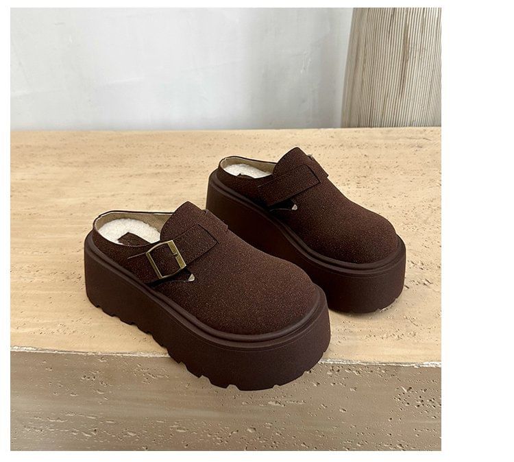 Mules Faux Buckled Suede Platform