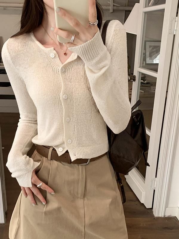 Solid Button Crop Knit Jacket