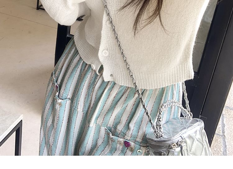 Solid Button Crop Knit Jacket