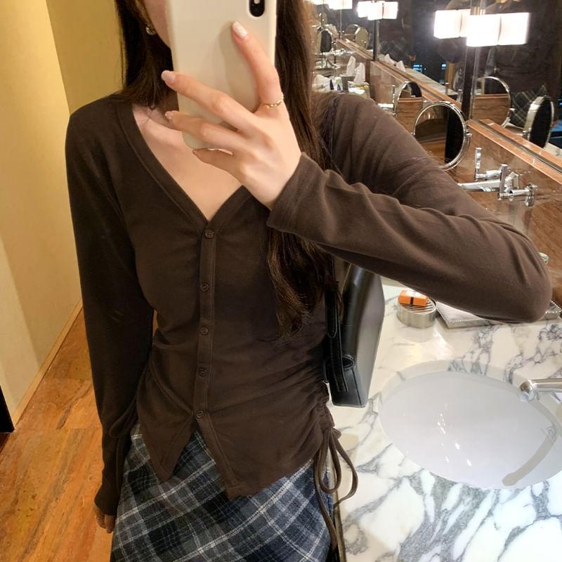 V-Neck Button Solid Knitwear