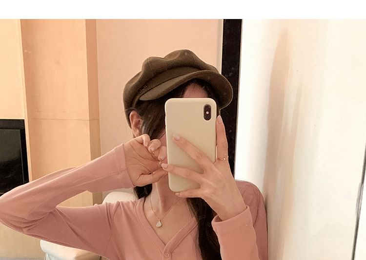 V-Neck Button Solid Knitwear