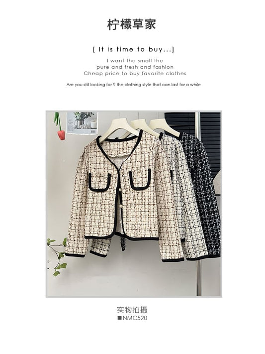 V-Neck Tweed Jacket
