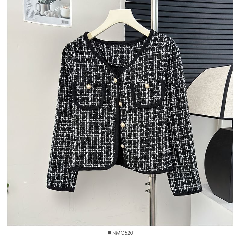 V-Neck Tweed Jacket