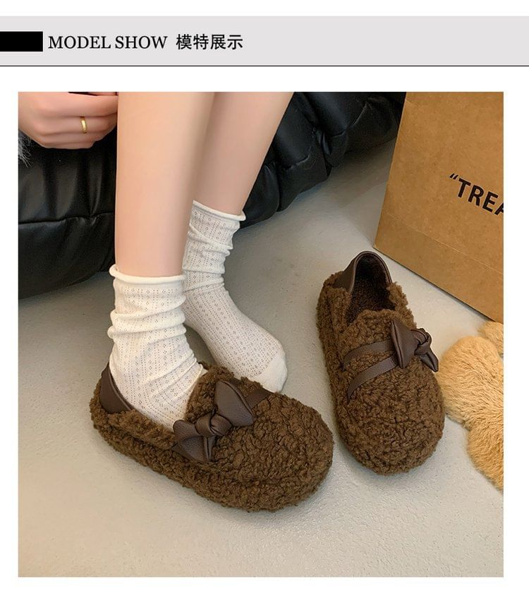 Bow Fleece Platform Slip-Ons