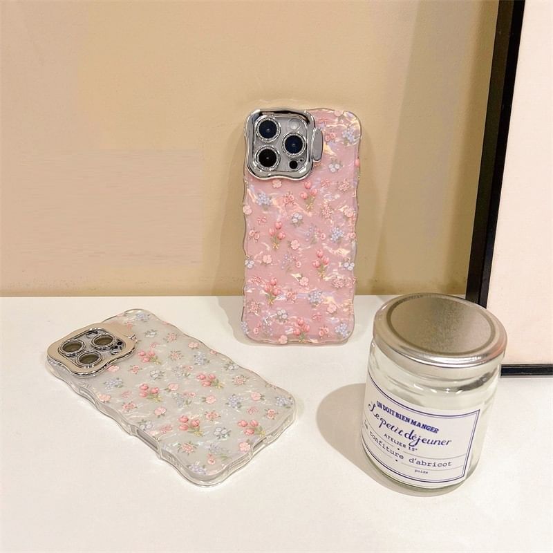 Floral Shell Pattern Phone Case With Holder For  iPhone 16, 16 Plus, 16 Pro, 16 Pro Max, 15, 15 Pro, 15 Pro Max, 14, 14 Plus, 14 Pro, 14 Pro Max, 13, 13 Pro, 13 Pro Max