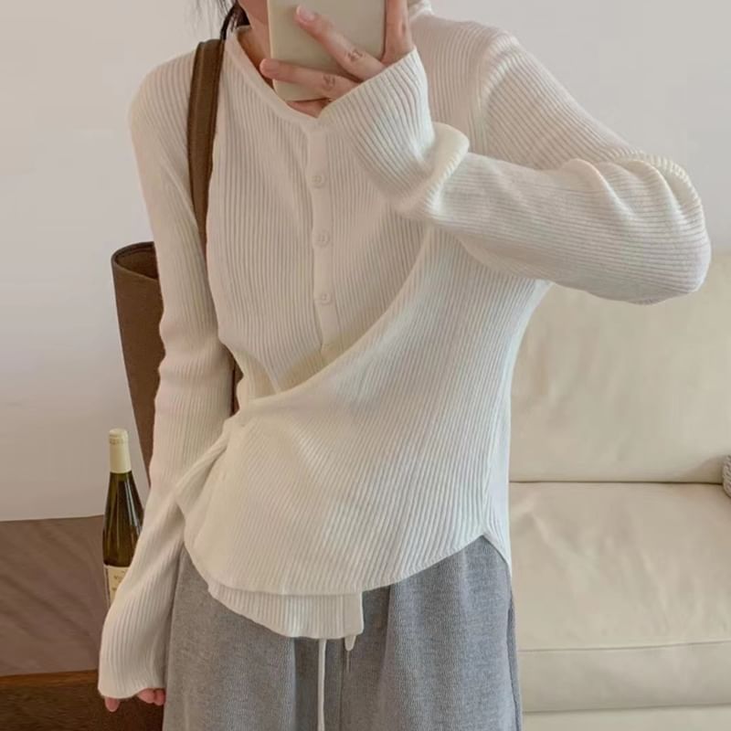 Crew Neck Simple Ribbed Knit Sweater